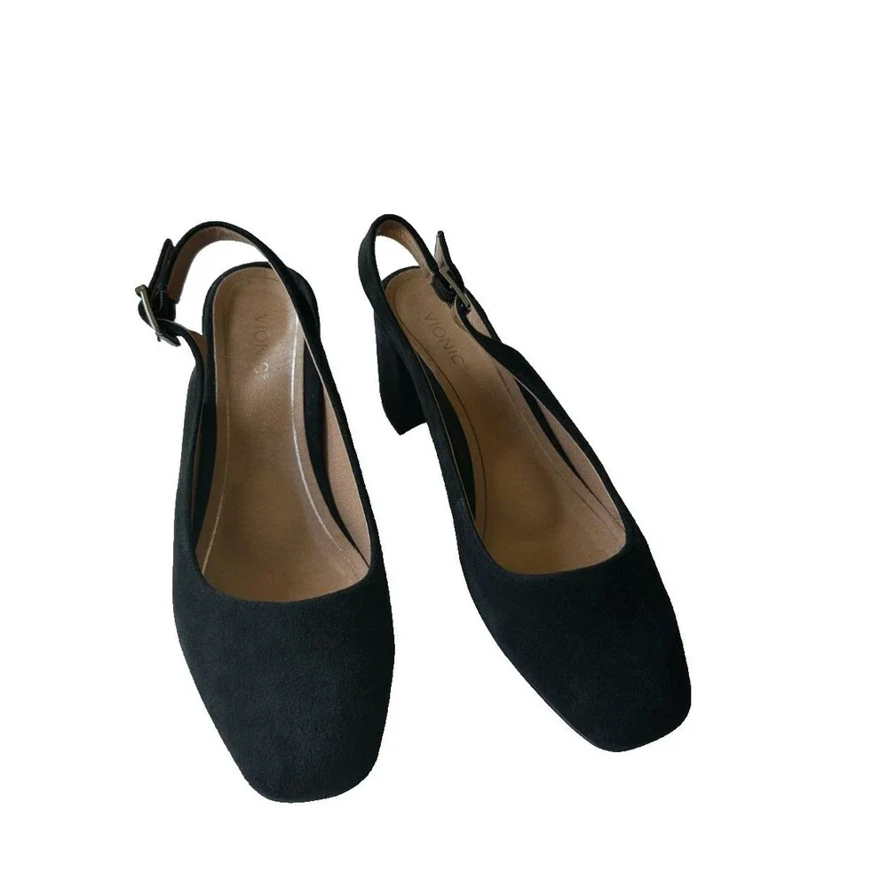 Vionic Nareen Plaza Black Suede Slingback Block Heel Comfort Shoes Size 10